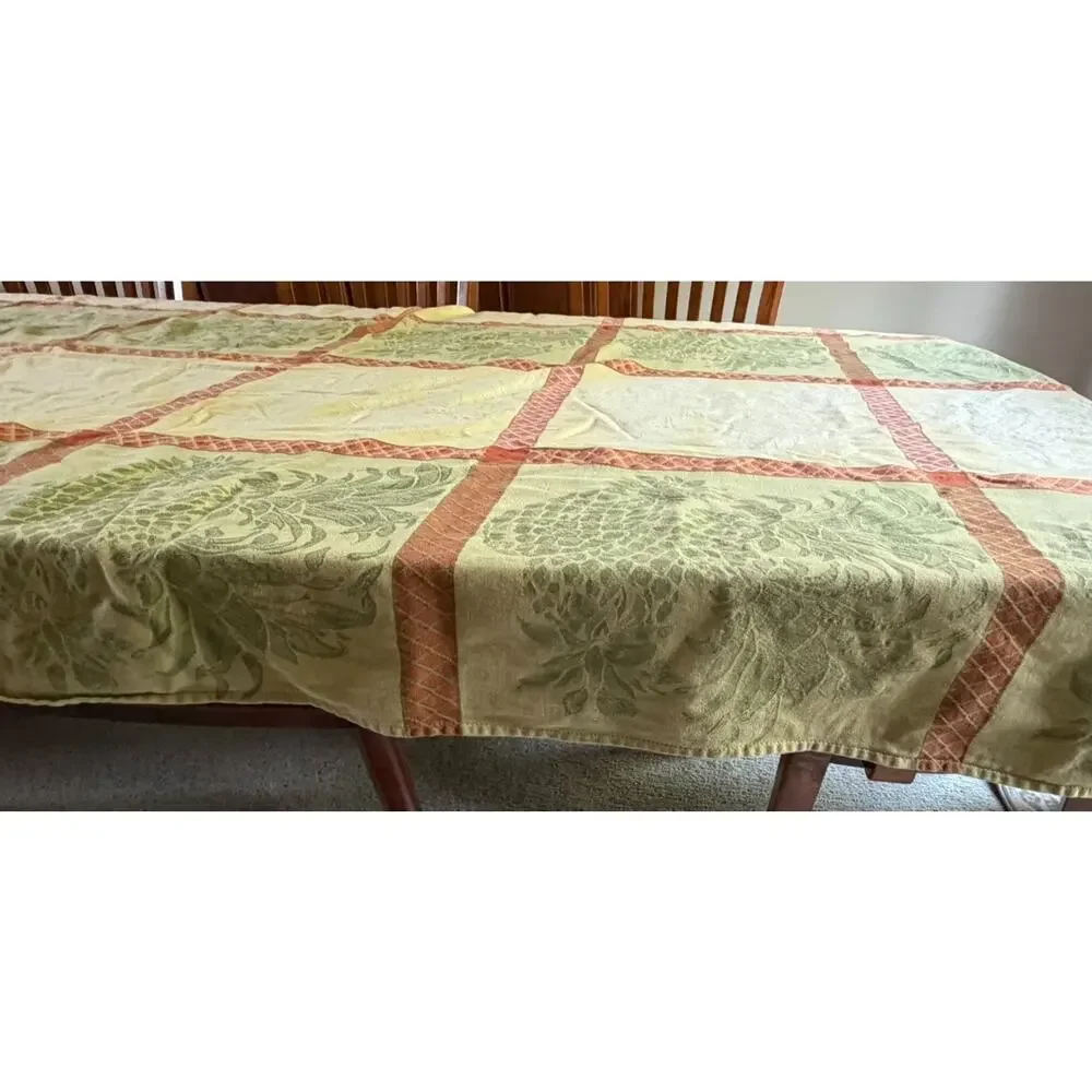 Tommy Bahama Tablecloth Pineapple Damask Cotton Tropical Yellow Green 108x54